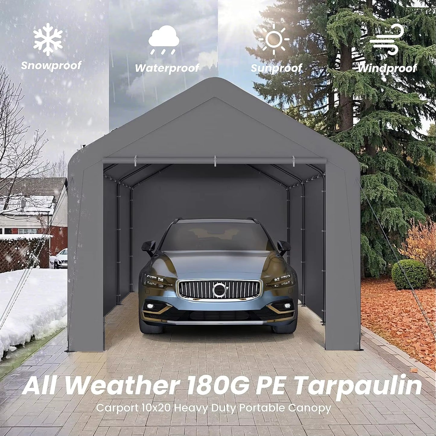 Carpot Canopy 10x20 Heavy Duty With Waterproof UV Resistant Removable Sidewalls